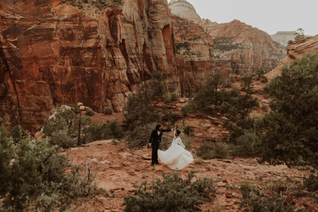 Zion National Park elopement couple at sunset in Utah