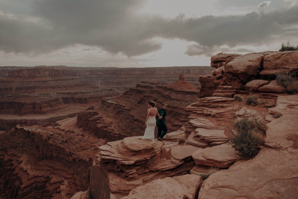 Dead Horse Point Elopement couple in Moab, Utah during sunset