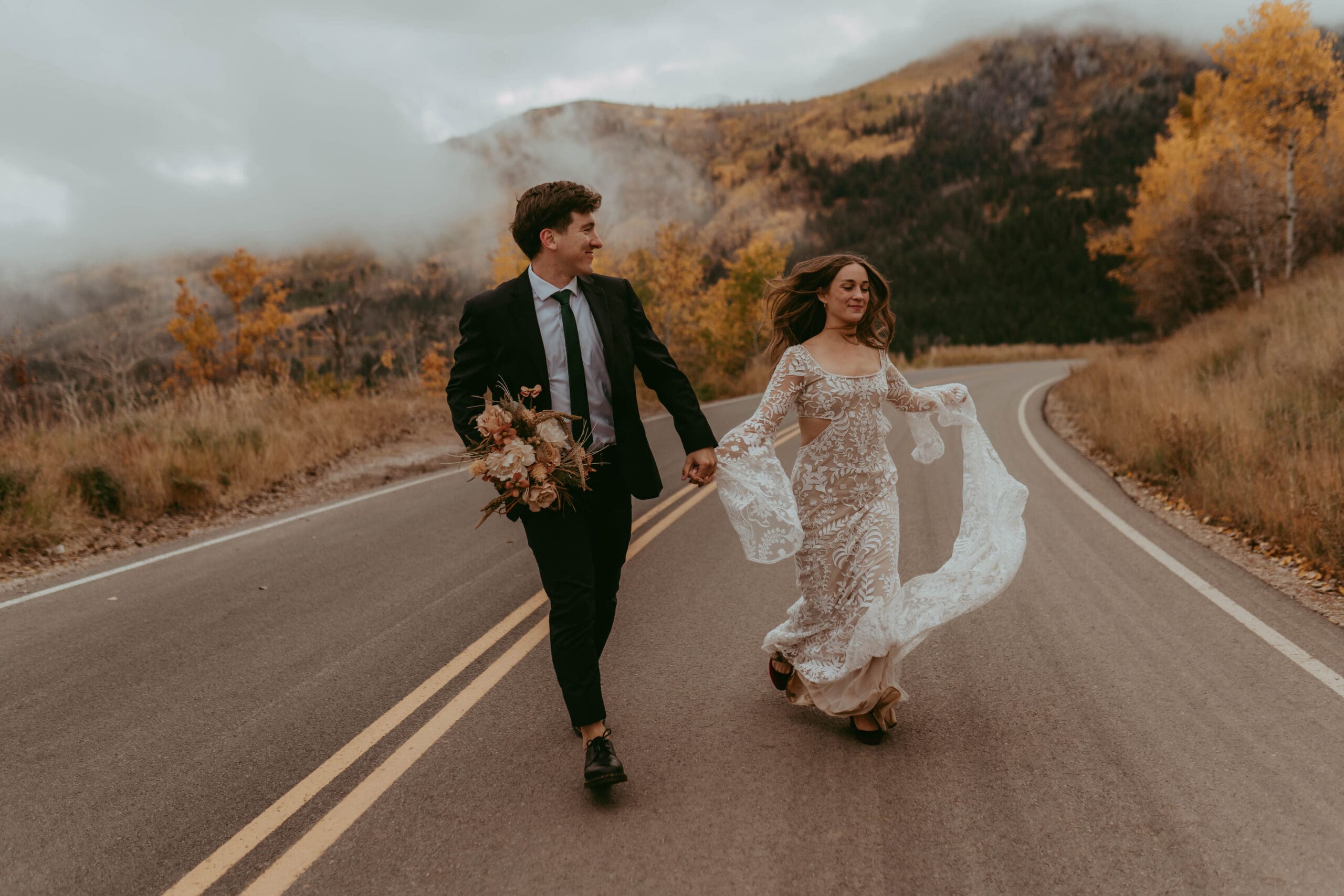 moody mountain elopement couple during the fall in the Wasatch Utah Salt Lake City