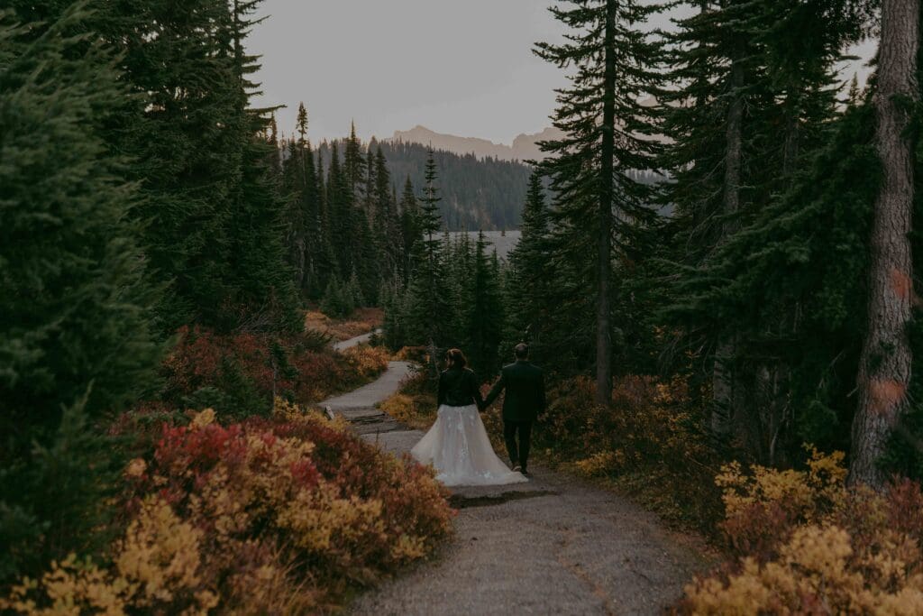 alternative moody couple elopement in Mt. Rainier National Park in the fall