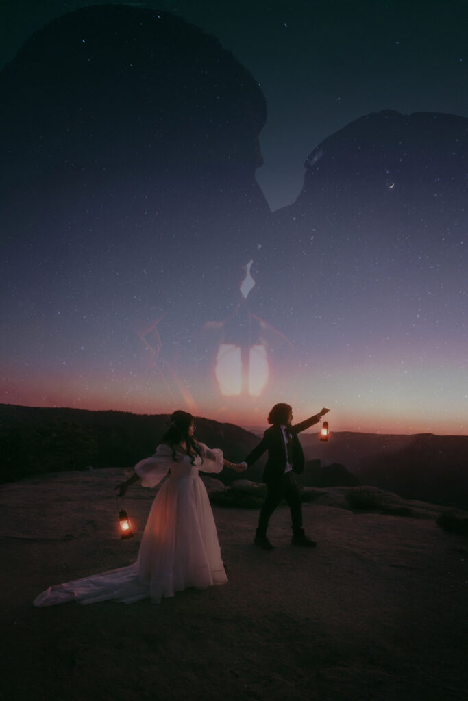 Double exposure creative elopement photographer in Yosemite National Park